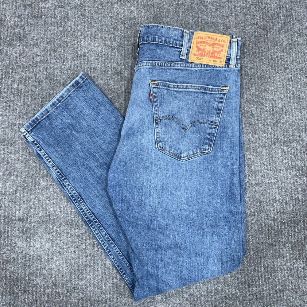 Levis 505 Jeans‎ Mens 40x34 (ACT 37x32) Blue Regular Straight Med Wash Mid Rise